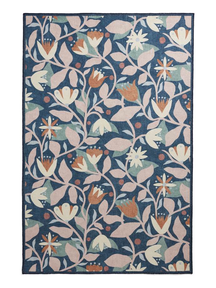 Scion Dancing Daisies Ink/Blush Washable rug